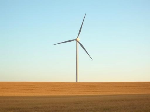 Wind turbine in a field